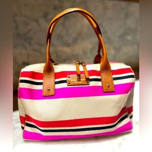 Kate Spade NewYork Oak Island Striped purse-pink/red/navy and cream canvas NWOT